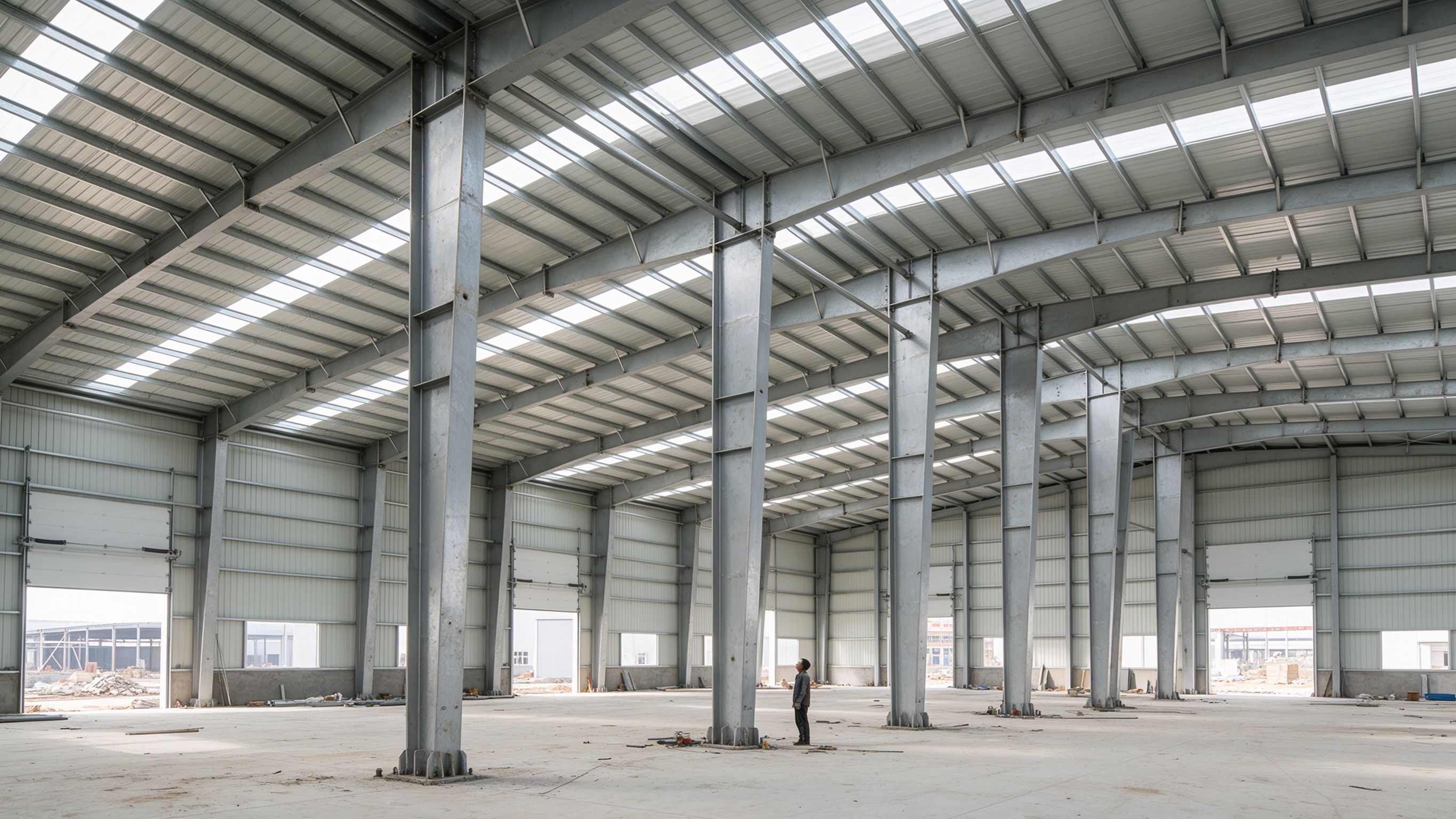Portal frame steel building interior