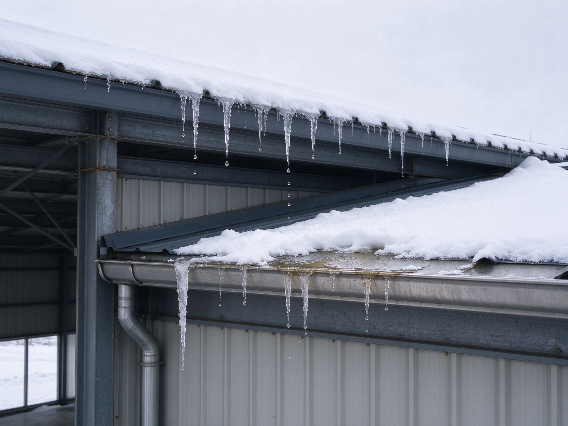 融雪中的檐口与屋面排水(概念示意图)