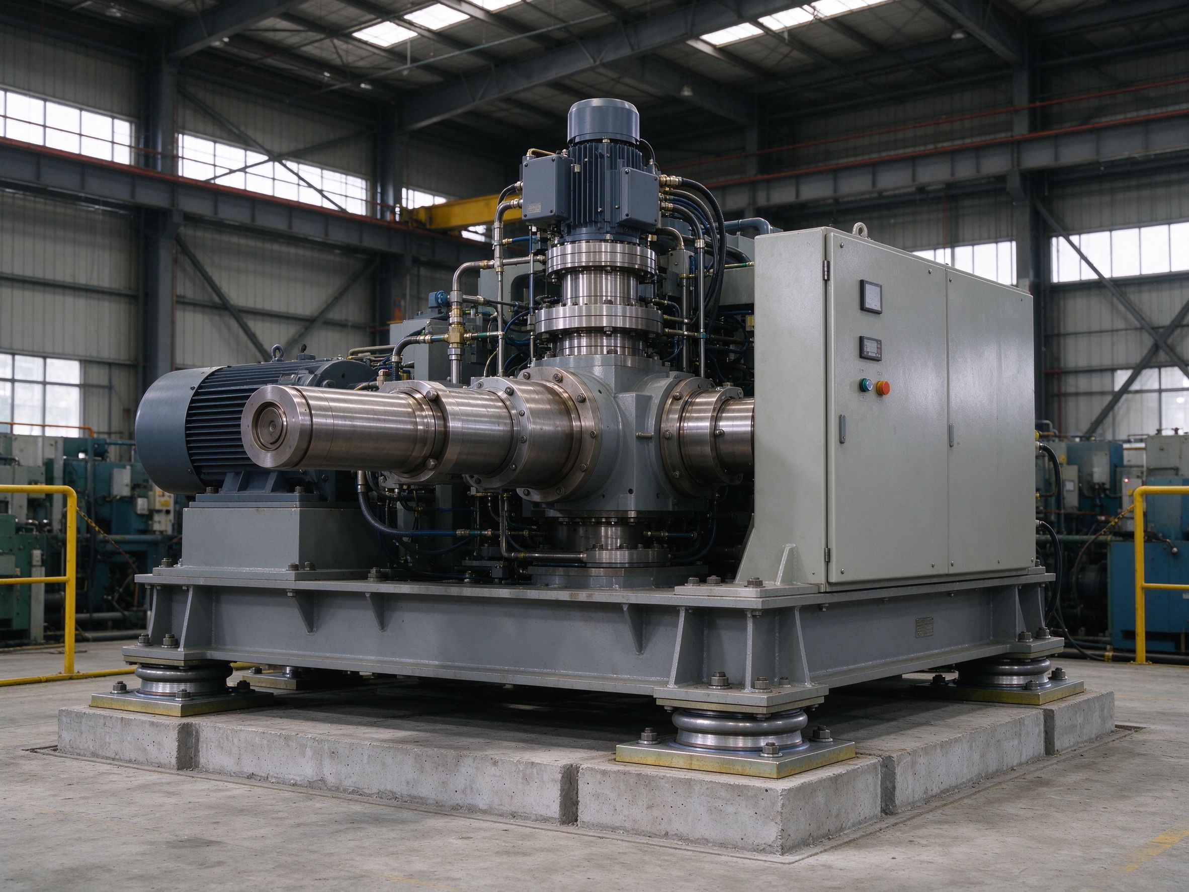Sensitive equipment on an isolated support in a steel building (illustrative concept image)
