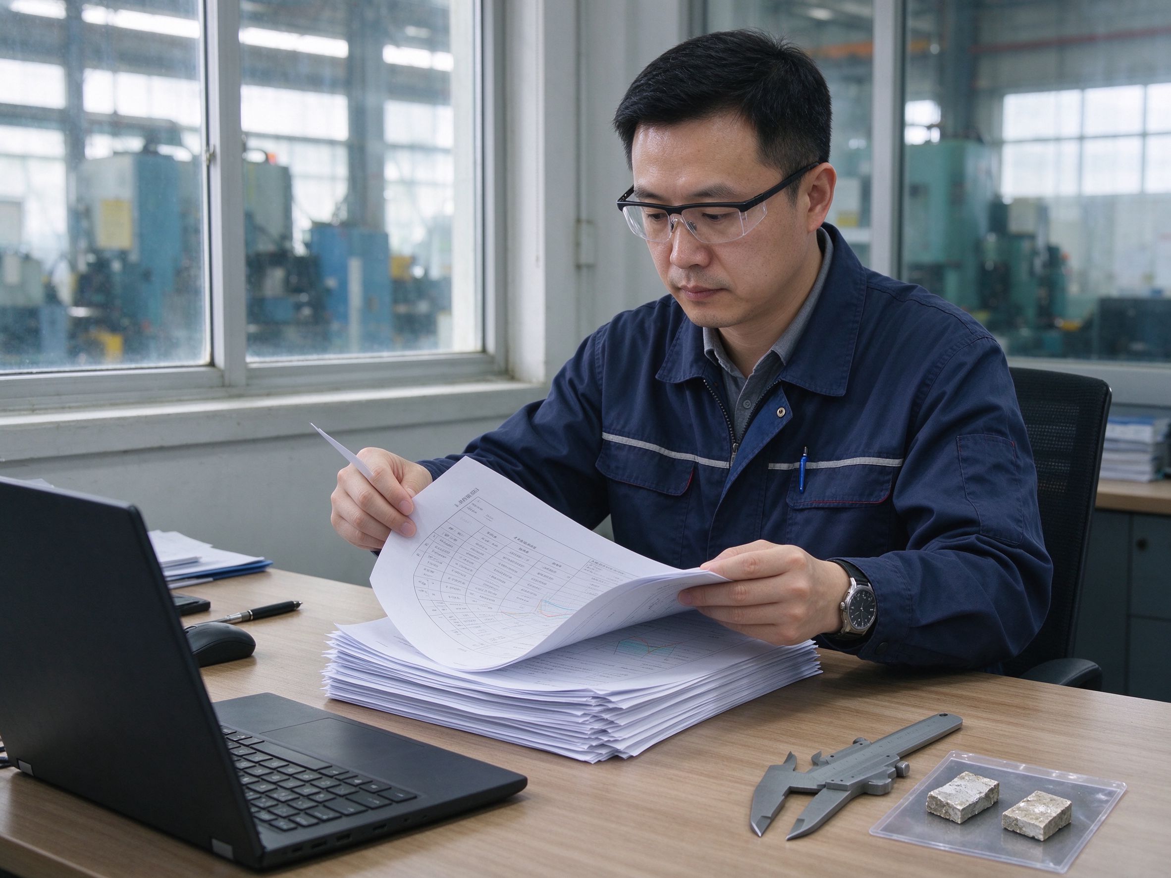 Engineer reviewing NDT reports at a desk (illustrative concept image)