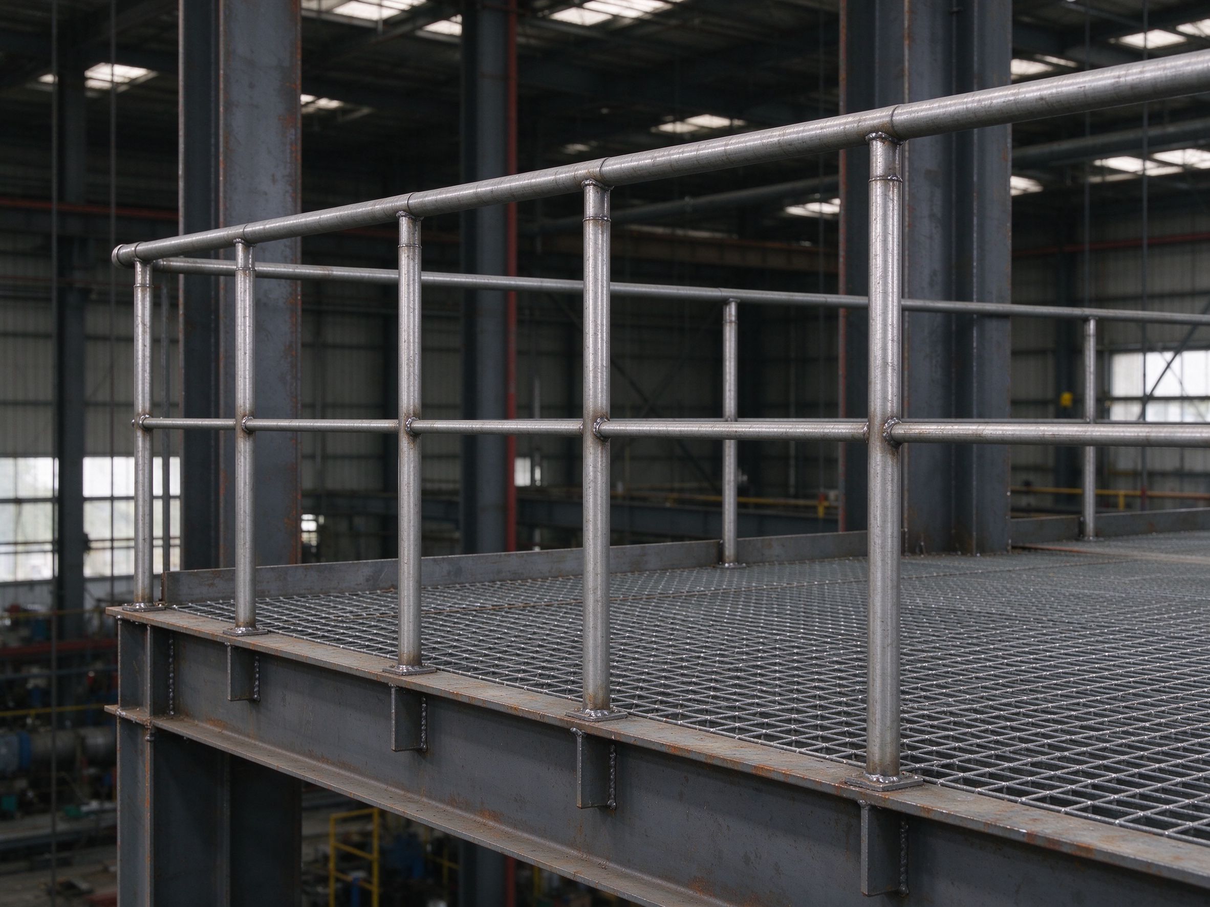 Guardrail and handrail on a steel platform edge (illustrative concept image)