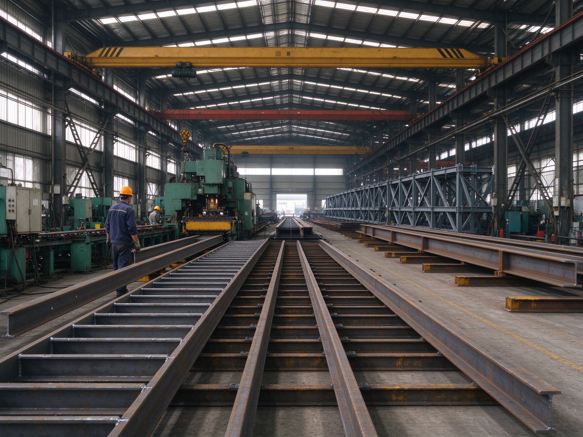 Factory fabrication of steel components, which reduces on-site cutting waste (illustrative concept image)
