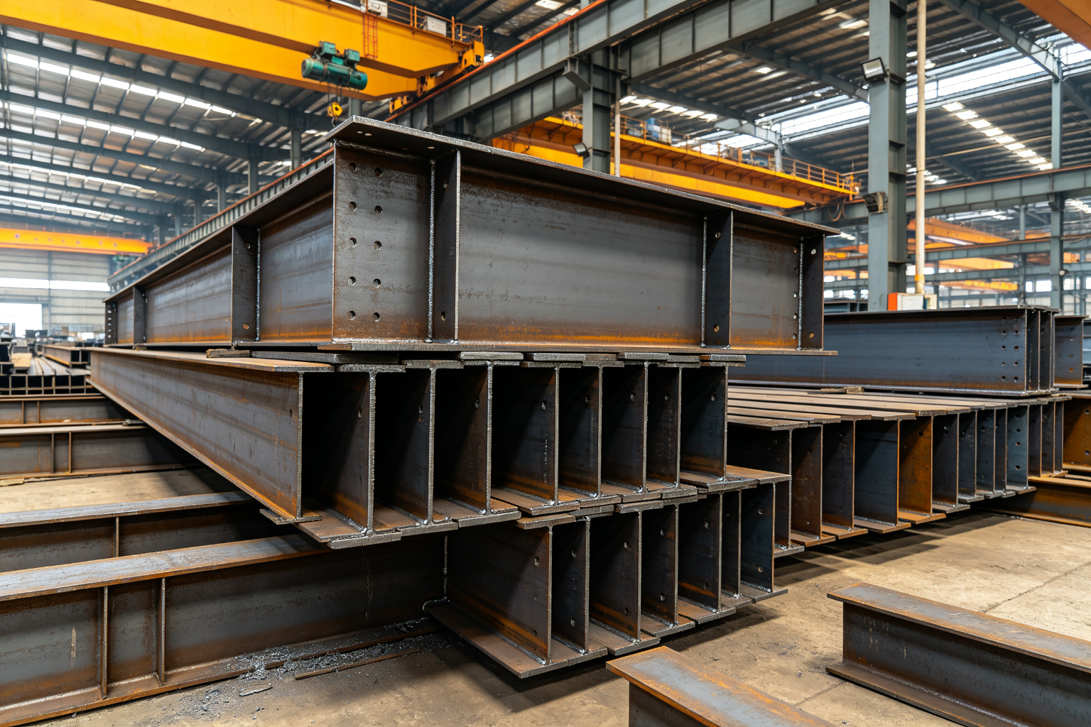 Steel columns fabricated in factory