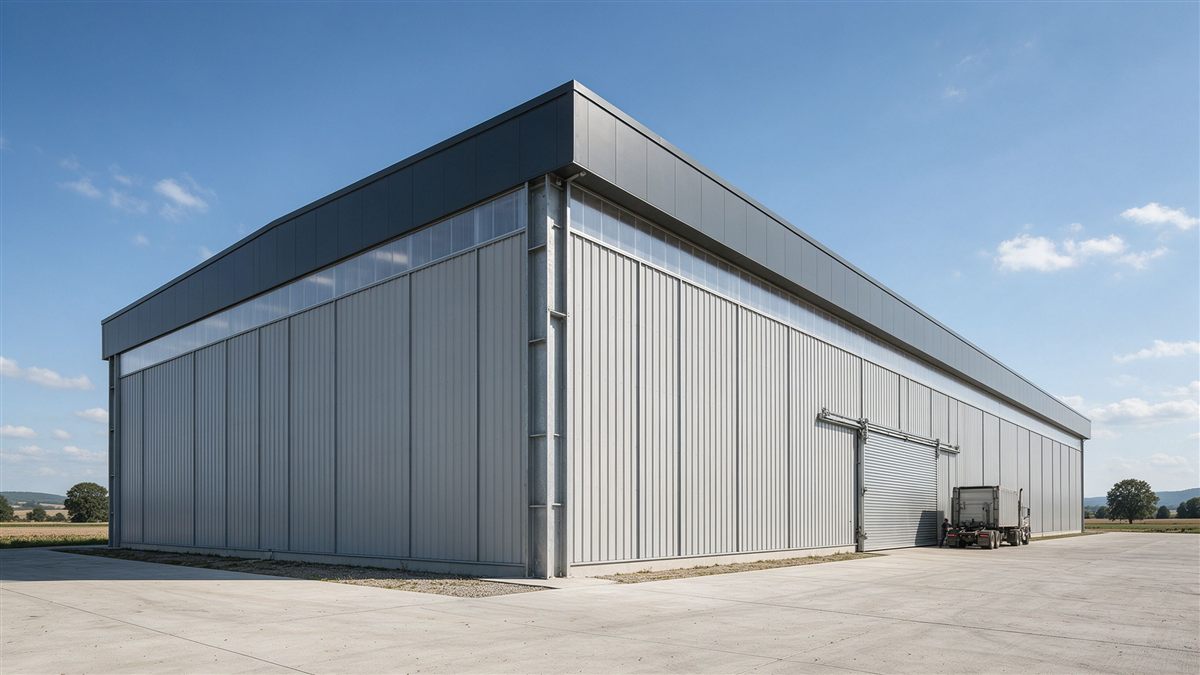 Profiled metal wall panels on an agricultural steel building