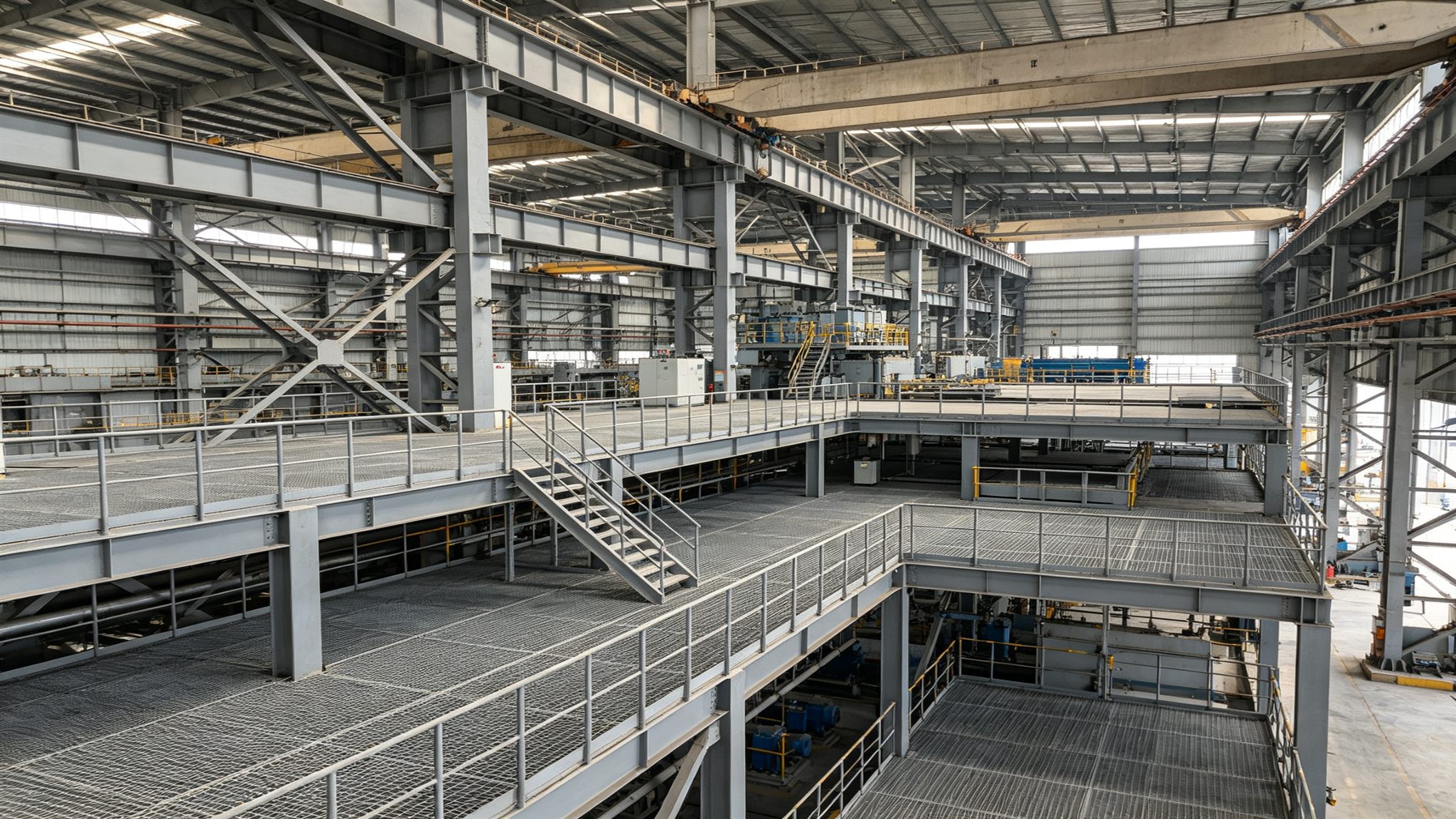Steel mezzanine and second-floor platform